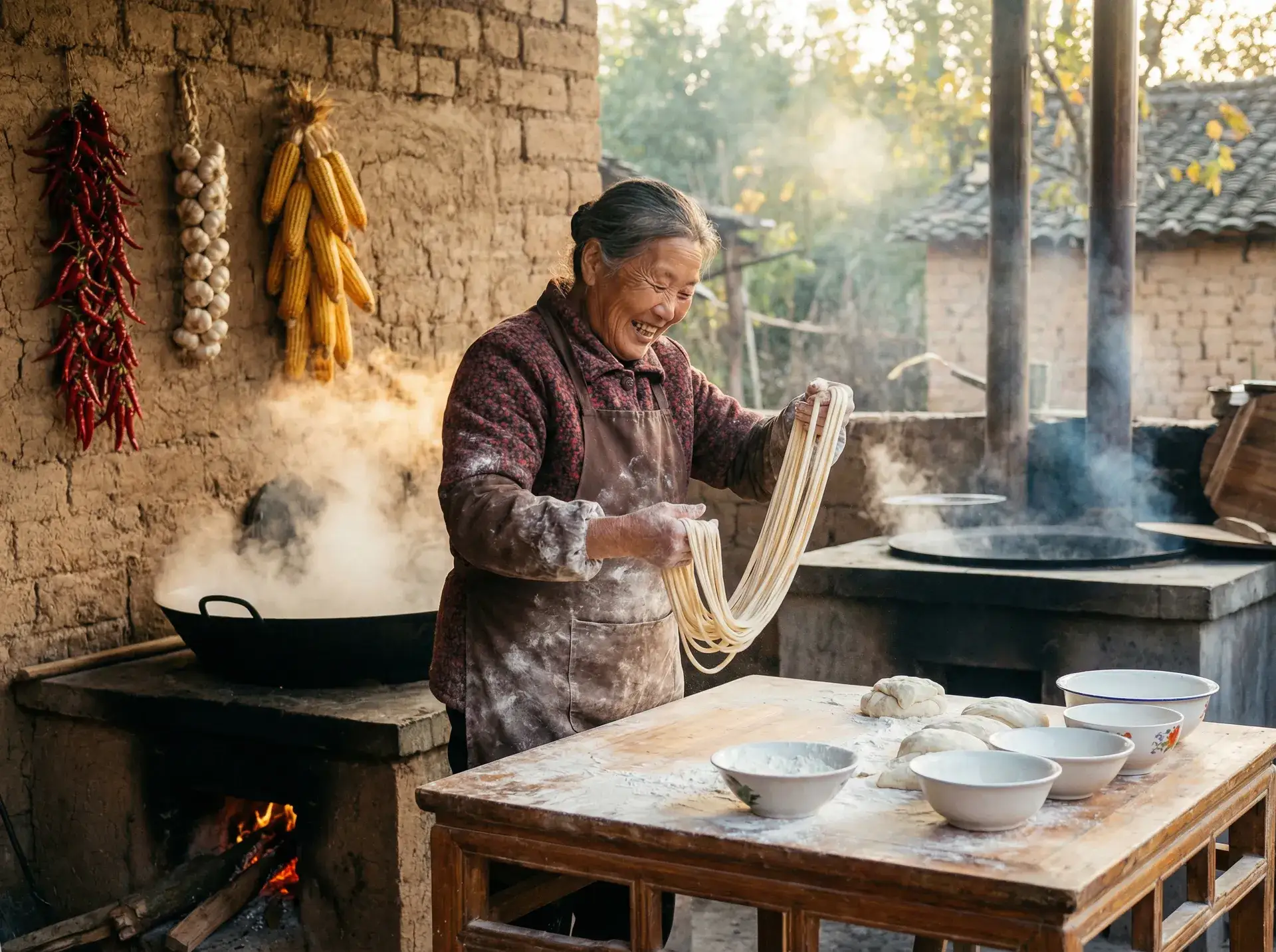 农家大嫂手擀面 - 格斗之王电影 乡村美食